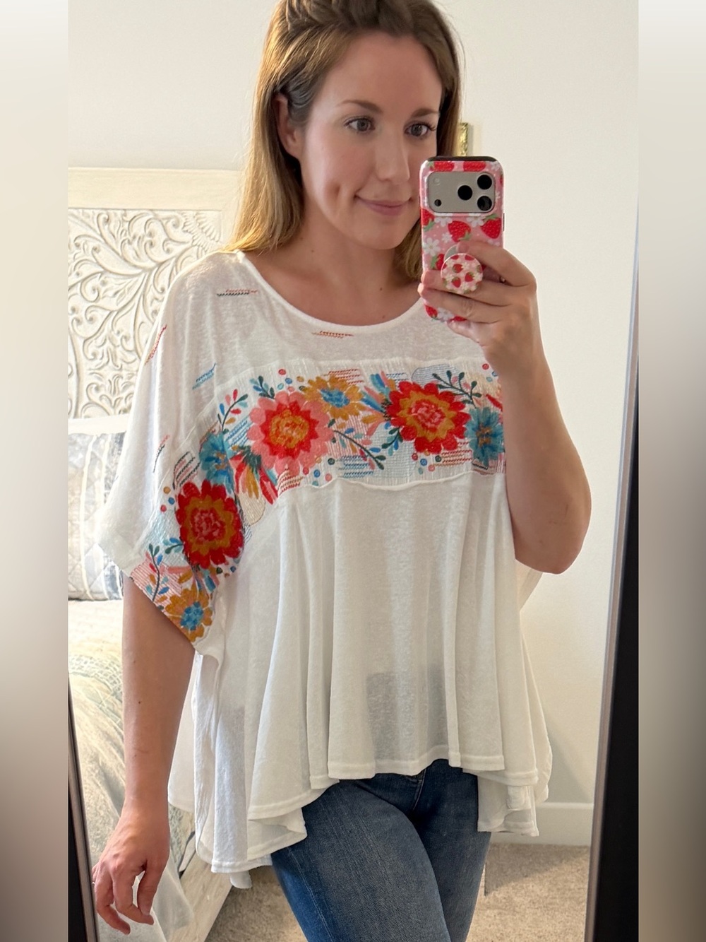 Savanna Jane White Embroidered Floral Poncho